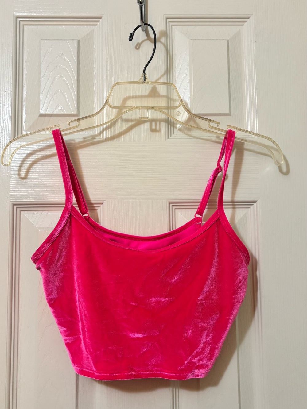 Women's Pink Velvet Spaghetti Strap Crop Top